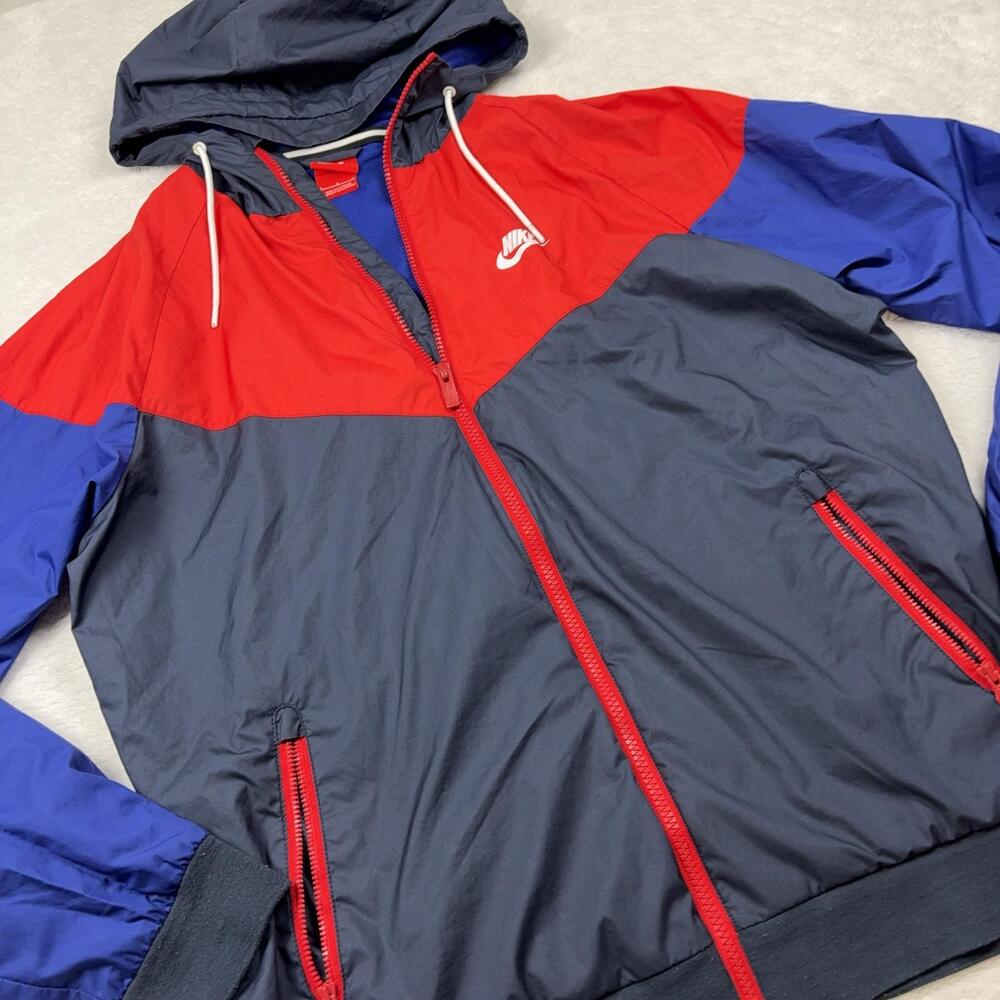 Nike Jacket Mens L Blue Windbreaker Lined Full Zip Pockets Microfiber Hooded